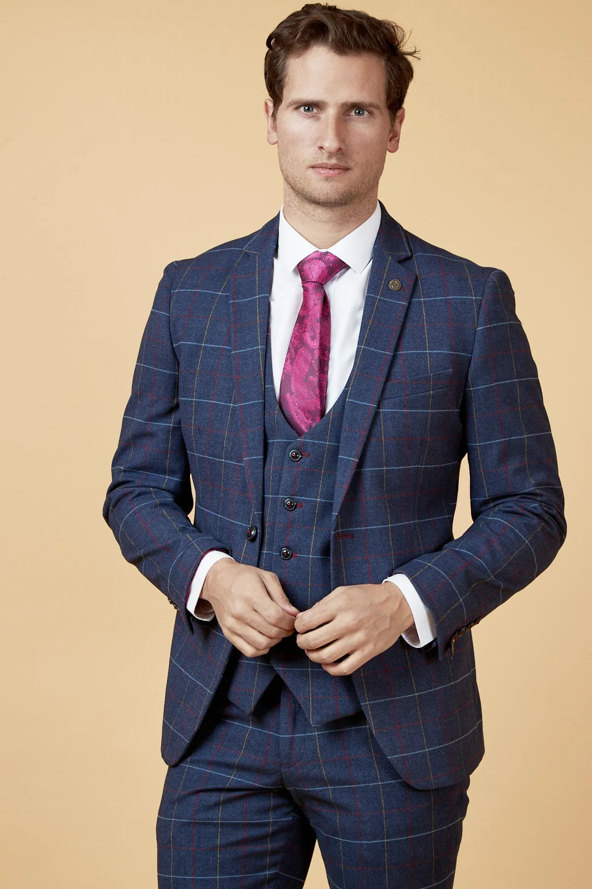 DRAKE - Navy Check Three Piece Suit