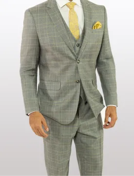 FUBU Grey with Yellow Double Windowpane Vested Suit