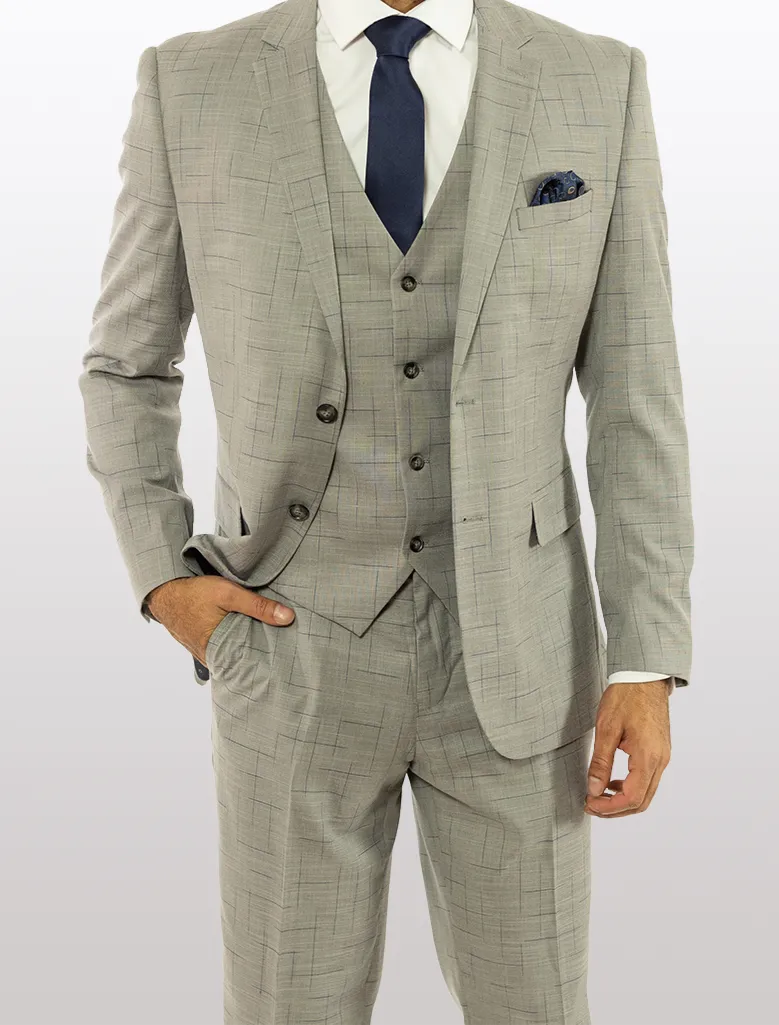 FUBU Light Grey with Navy Fading Windowpane Vested Suit