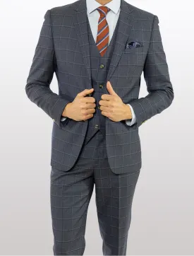 FUBU Navy Pin Check Windowpane Vested Suit