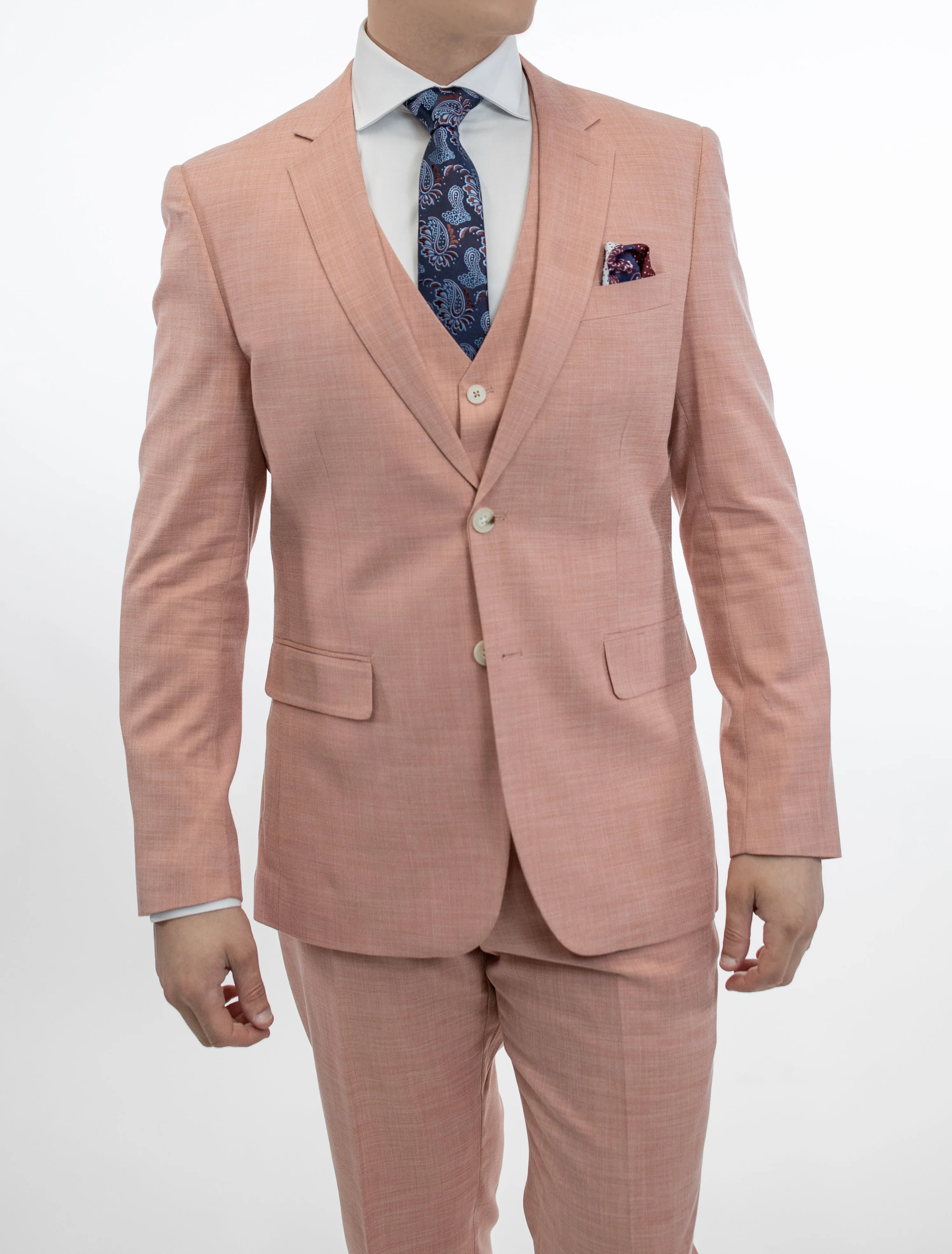 FUBU Peach Crosshatch Vested Suit