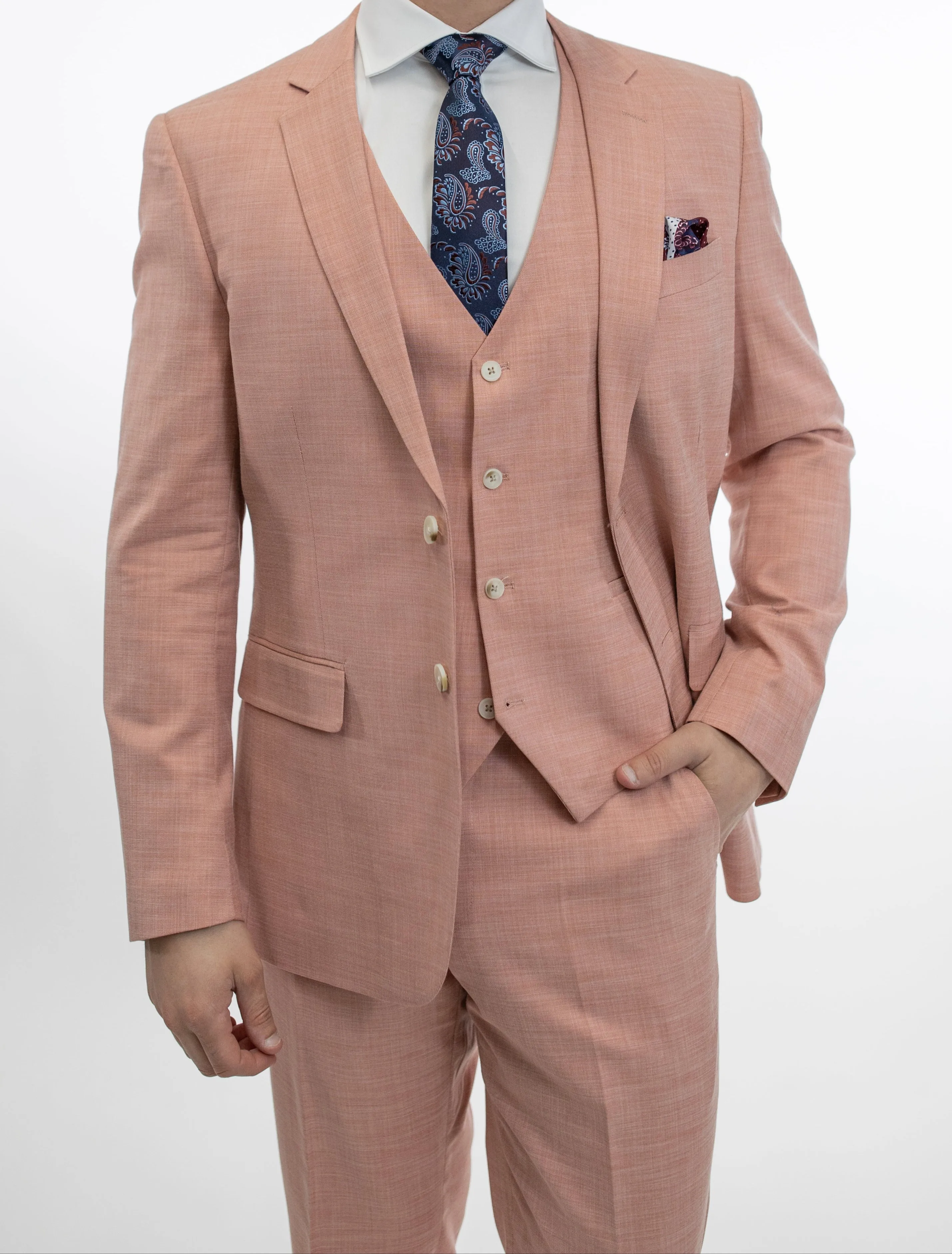 FUBU Peach Crosshatch Vested Suit