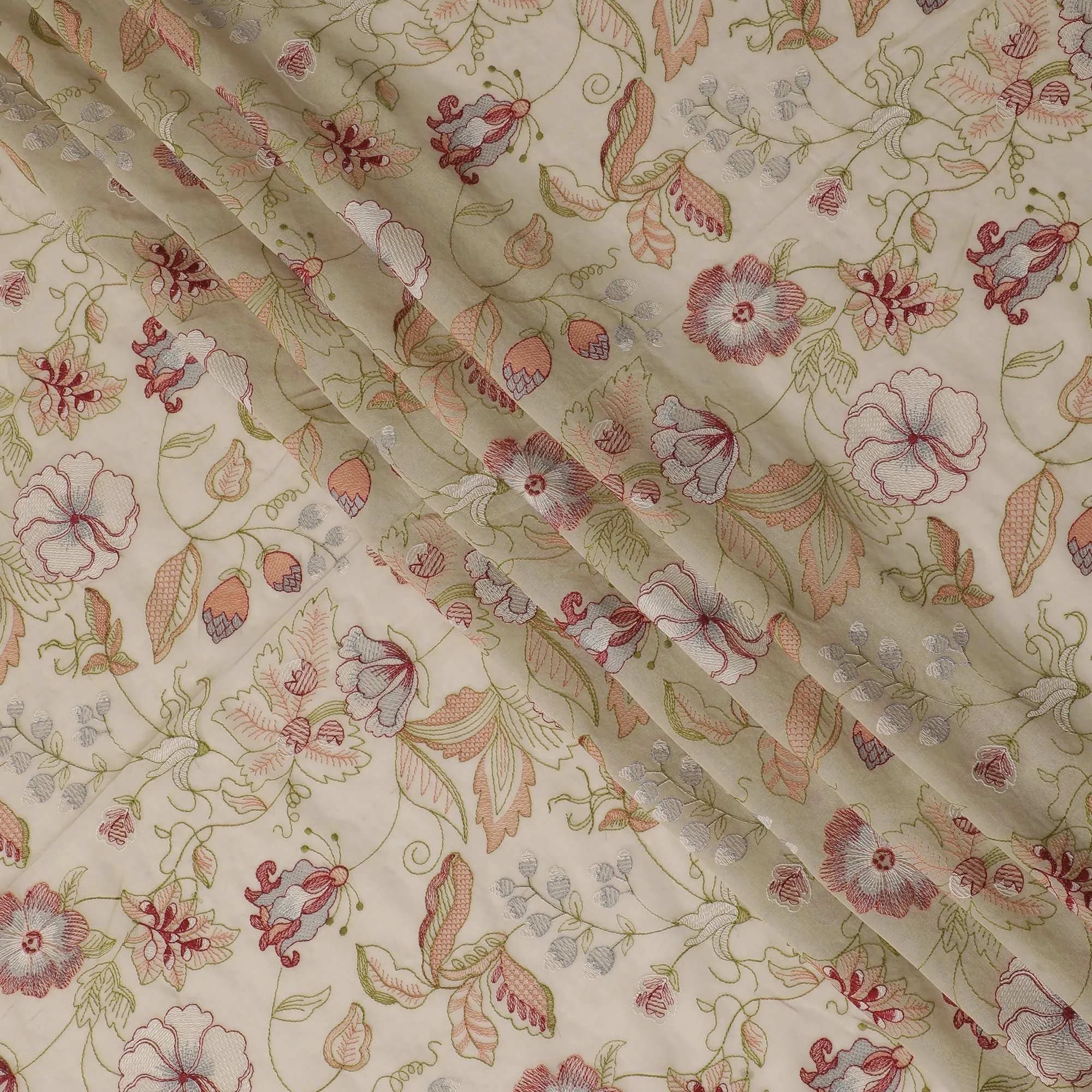 Garden Splendor Embroidered Cotton Voile Fabric - 110cm Width-D17561