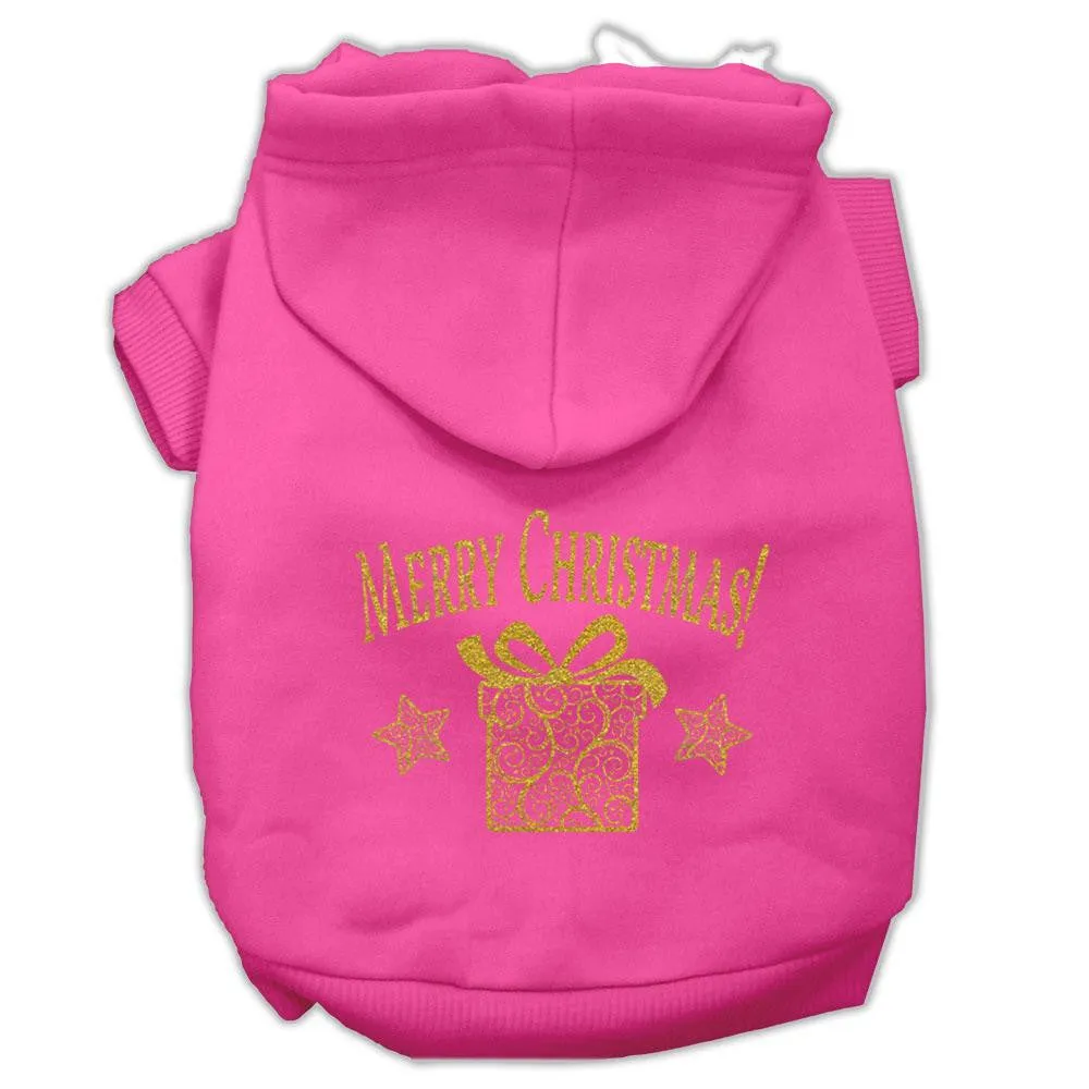 Golden Christmas Present Pet Hoodies Bright Pink Size XS (8)