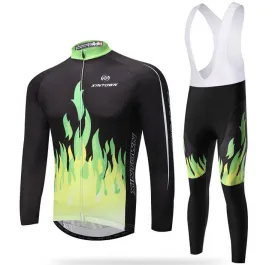 Green Fire Long Sleeve Cycling Jersey Set