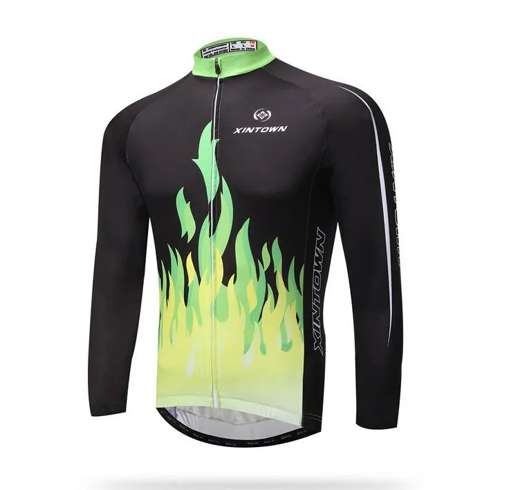 Green Fire Long Sleeve Cycling Jersey Set