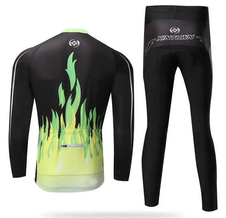 Green Fire Long Sleeve Cycling Jersey Set