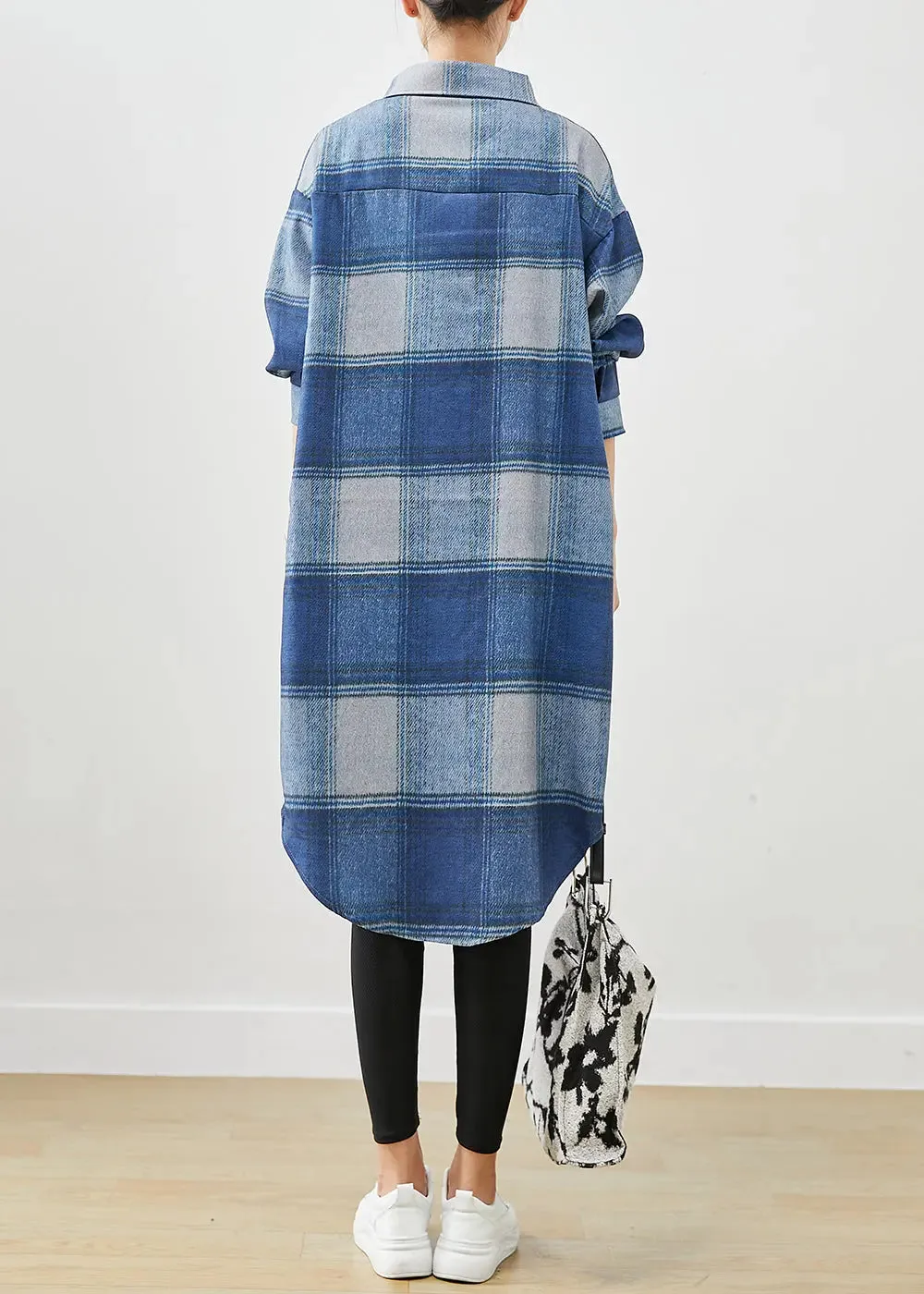 Handmade Blue Plaid Woolen Shirt Trench Coats Fall ML1206