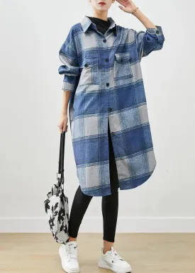 Handmade Blue Plaid Woolen Shirt Trench Coats Fall ML1206