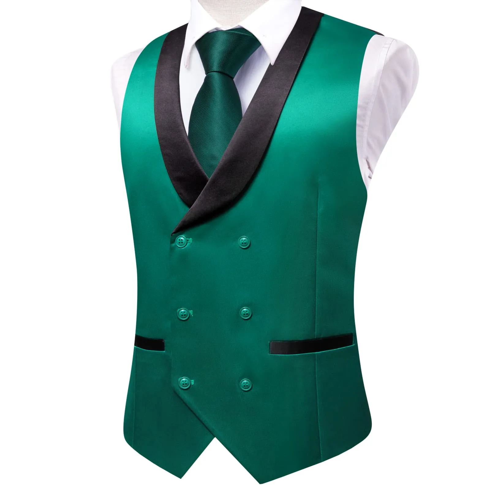 Hi-Tie Sacramento State Green Double Breasted Black Shawl Lapel Vest