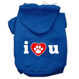 I Love U Screen Print Pet Hoodies Blue Size Med (12)