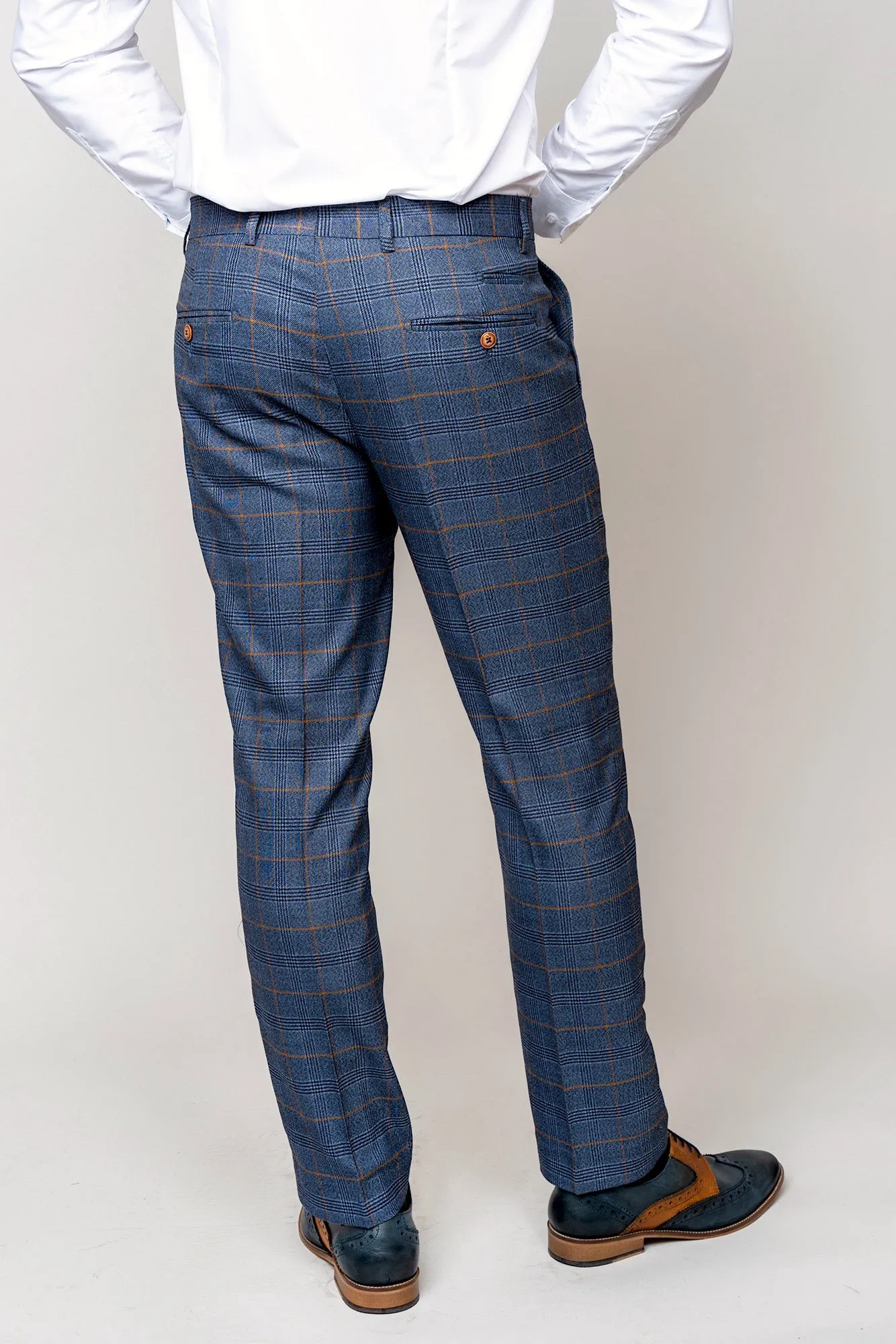 JENSON - Sky Blue Check Suit with Kelvin Tan Waistcoat