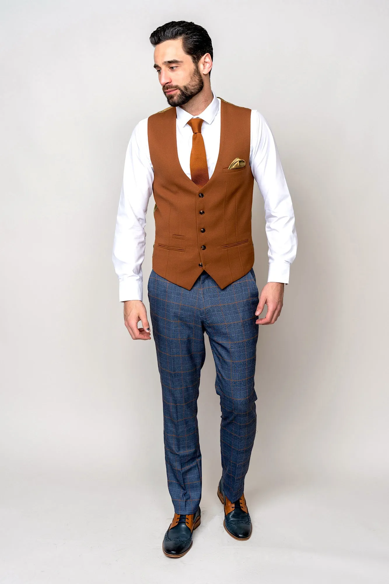 JENSON - Sky Blue Check Suit with Kelvin Tan Waistcoat