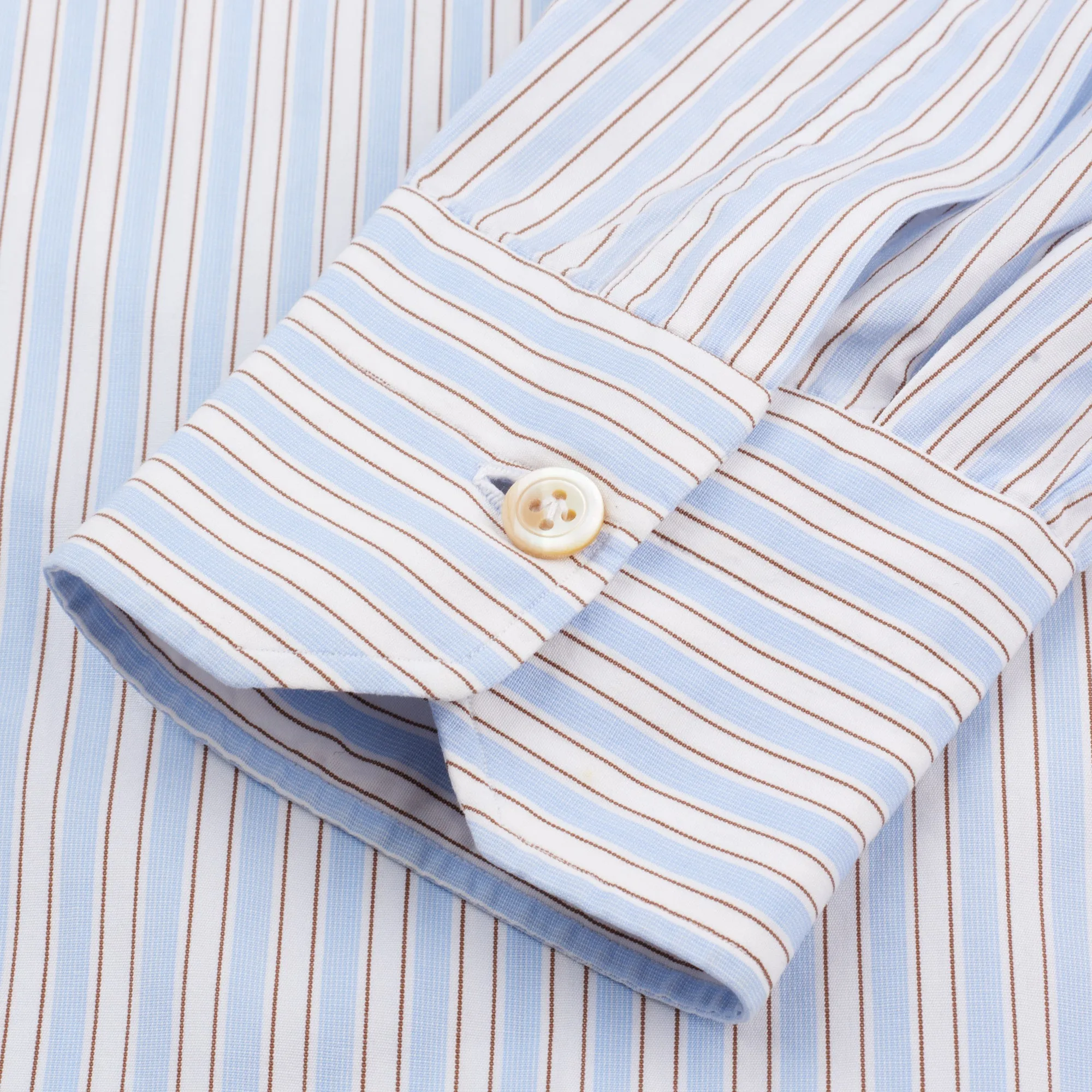 KITON Napoli Handmade Blue Striped Cotton Button-Down Dress Shirt EU 39 US 15.5 Slim