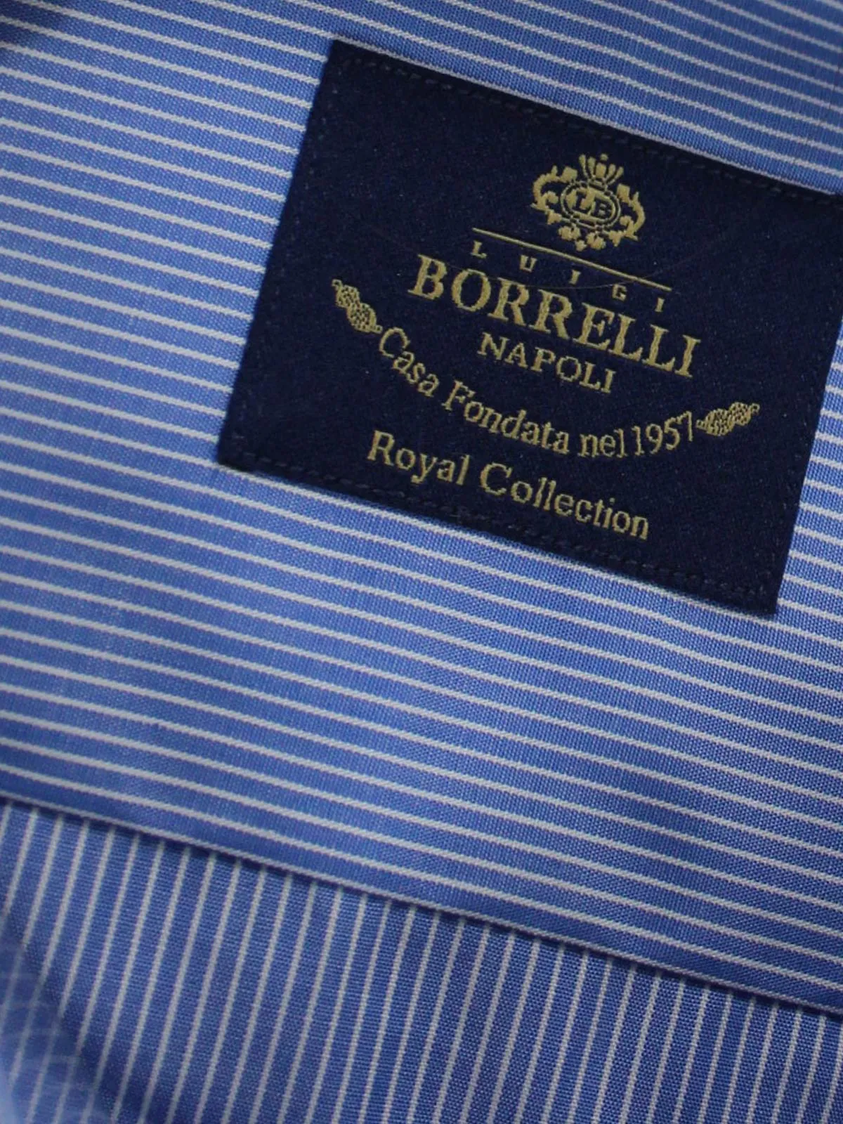 Luigi Borrelli Dress Shirt ROYAL COLLECTION - Blue White Stripes 38 - 15 1/2 SALE