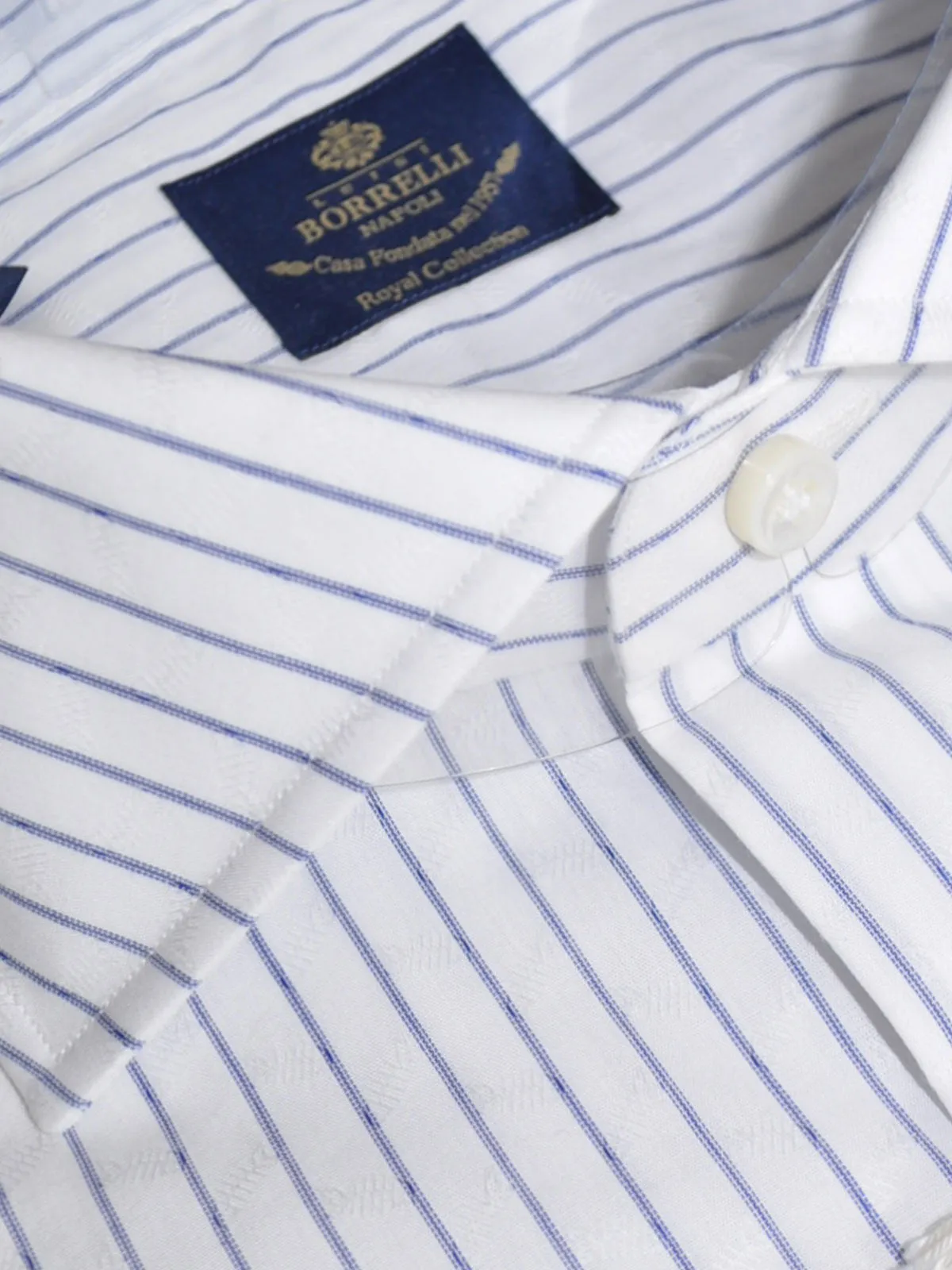 Luigi Borrelli Shirt Royal Collection White Navy Stripes 38 - 15 SALE