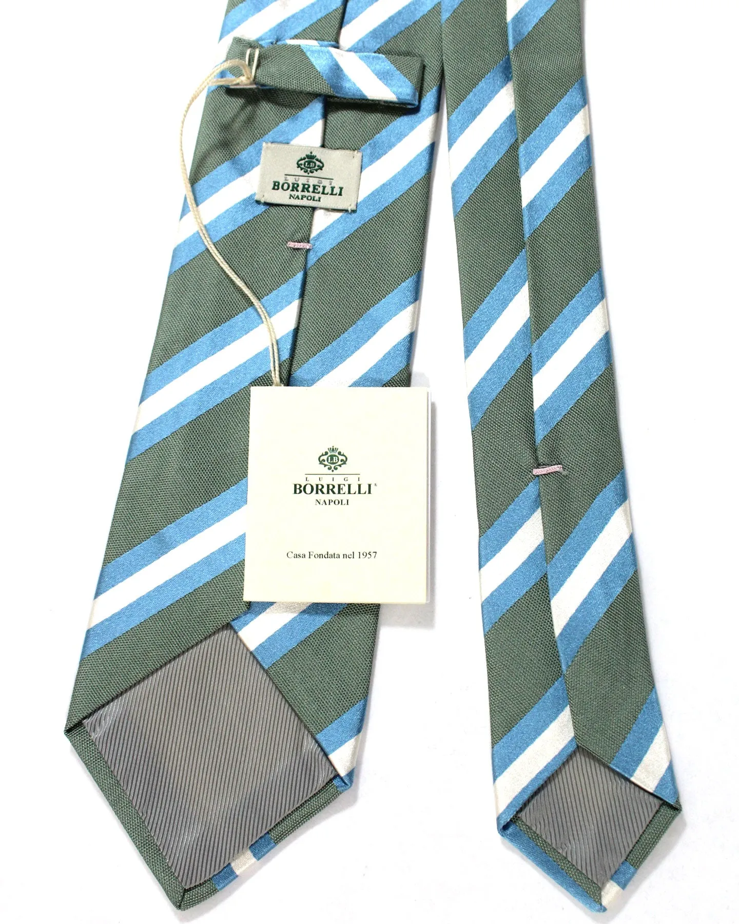 Luigi Borrelli Silk Tie Seafoam Blue Stripes