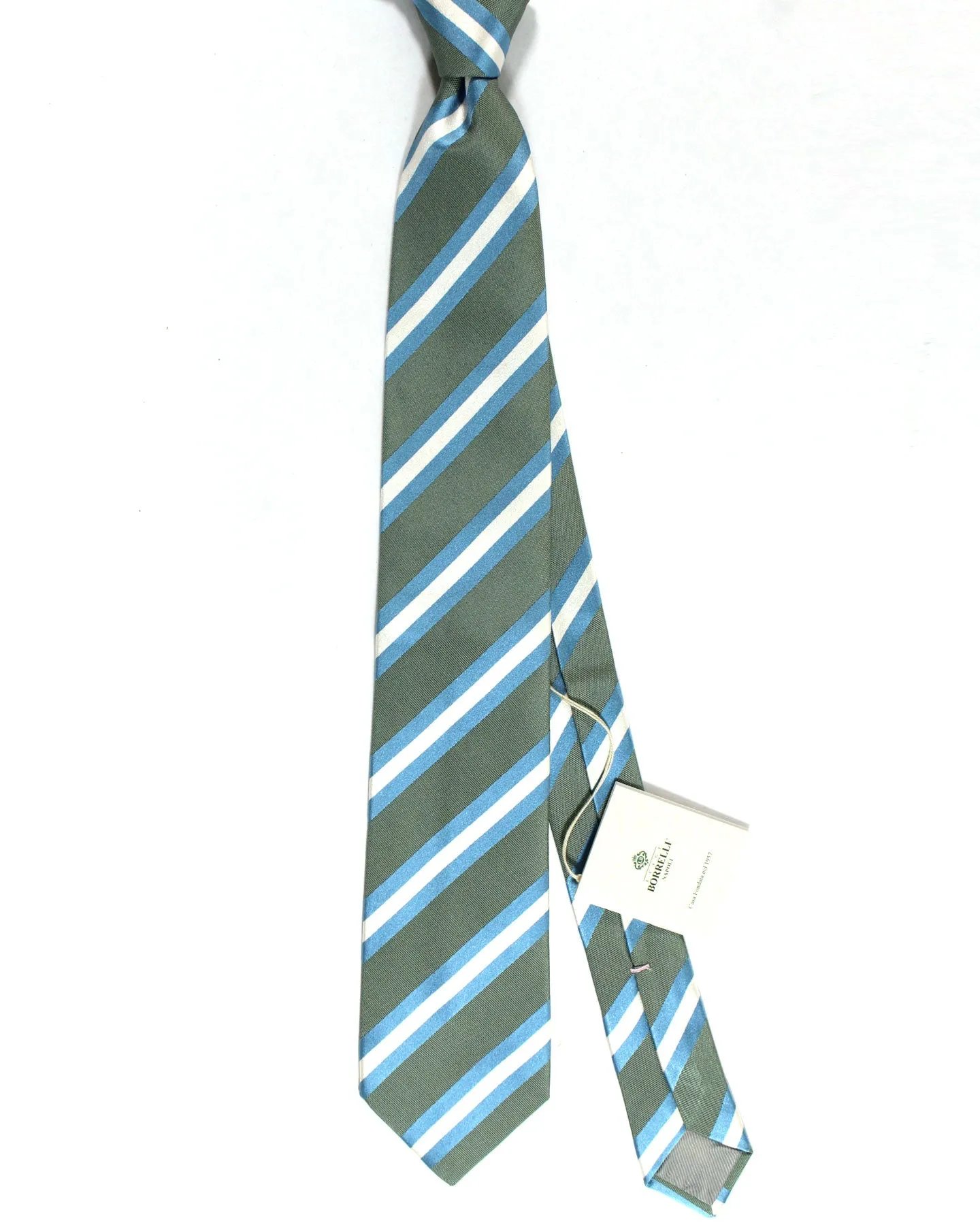 Luigi Borrelli Silk Tie Seafoam Blue Stripes