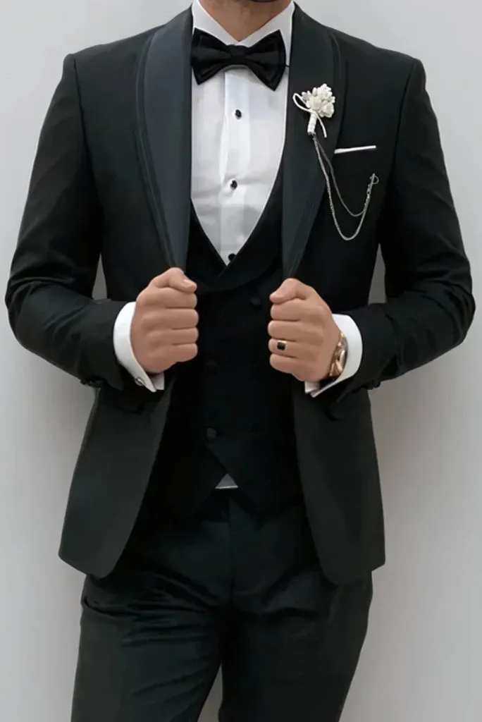 Men Black Three Piece Slim Fit Suit Groom & Groomsmen Suit For Wedding Tailored Stylish Suit Reception Party Suit Bespoke For Men