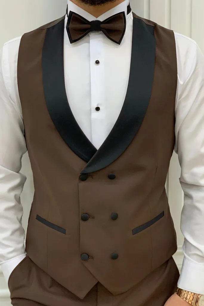 Men Brown Tuxedo Suit 3 Piece Suit Wedding Prom Wear Groomsmen Elegant Suit Dinner Suit Party Wear Bespoke Men's Suits