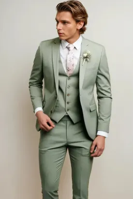 Men Sage Green 3 Piece Suit With Slim Fit Dinner Suits Groom Wedding Suit Reception Suit