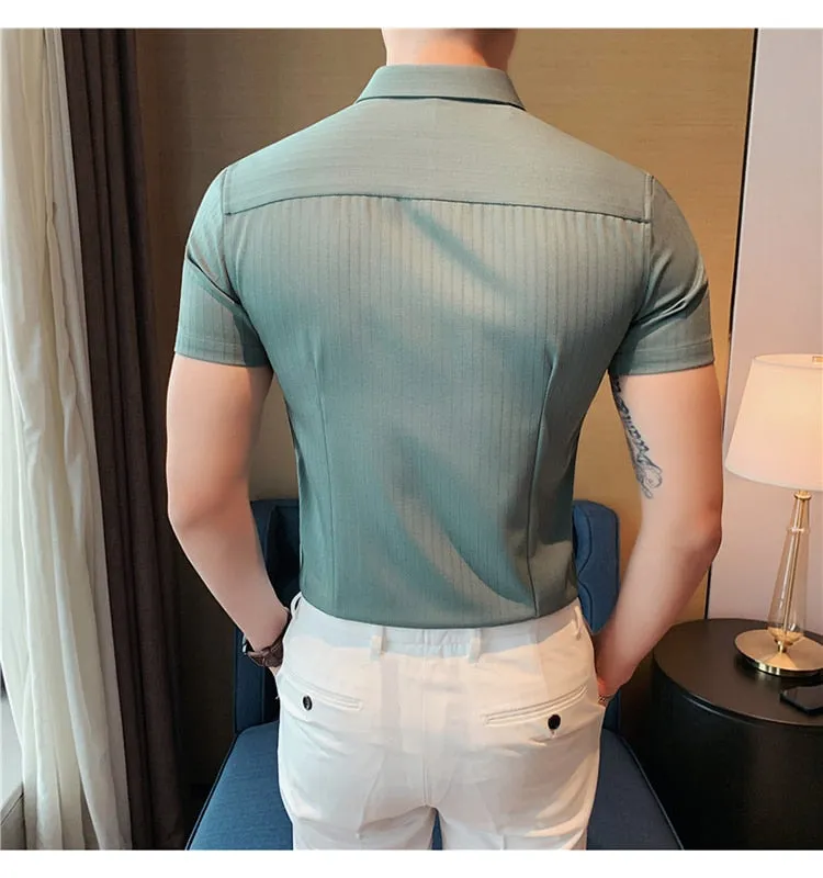 Men Striped Slim-fit Short Sleeve Shirts