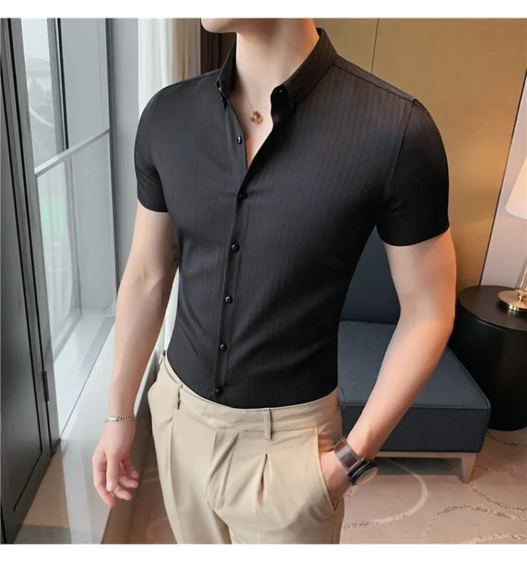 Men Striped Slim-fit Short Sleeve Shirts