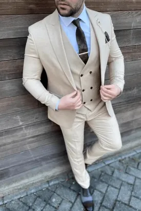 Men Suits Beige 3 Piece Slim Fit Suit Men Designer Suit  Men Wedding Clothing  Suit For Gift  Wedding Attire Suit  Suit For Men  Men Prom Suit