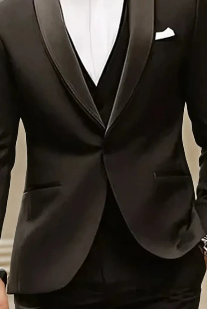 Men's Black Three Piece Suit For Groom Weddings Engagement Parties Formal Gatherings & Events