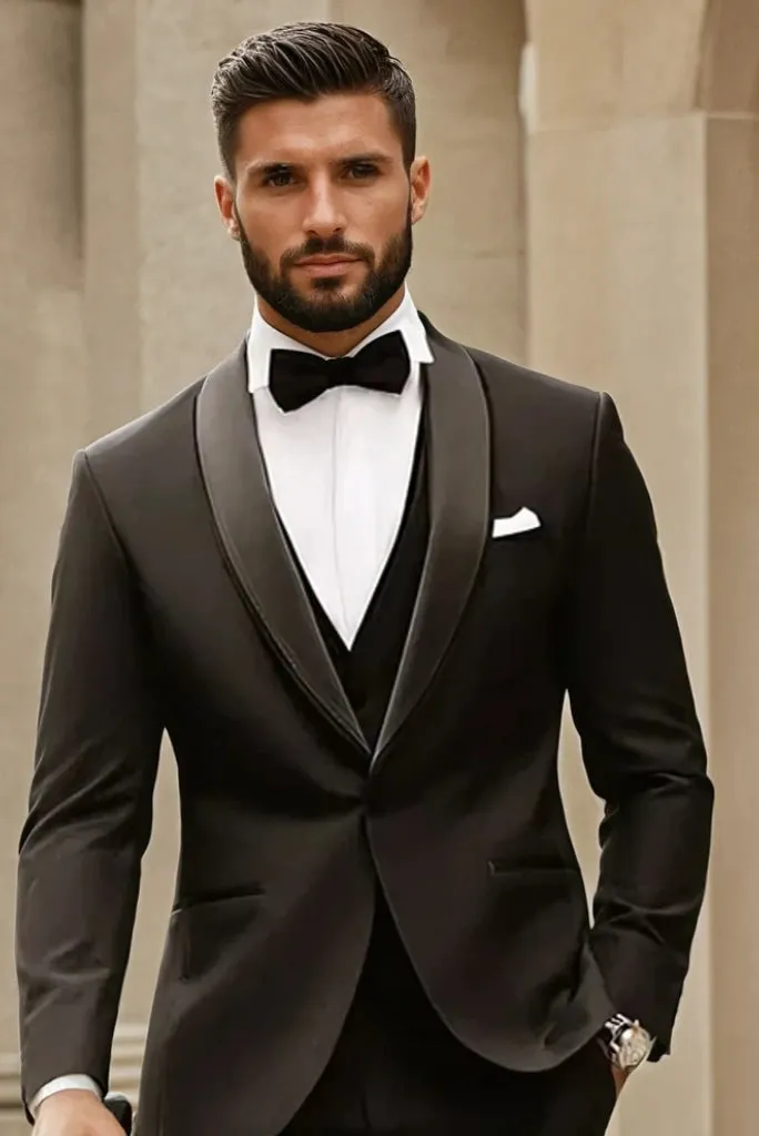 Men's Black Three Piece Suit For Groom Weddings Engagement Parties Formal Gatherings & Events