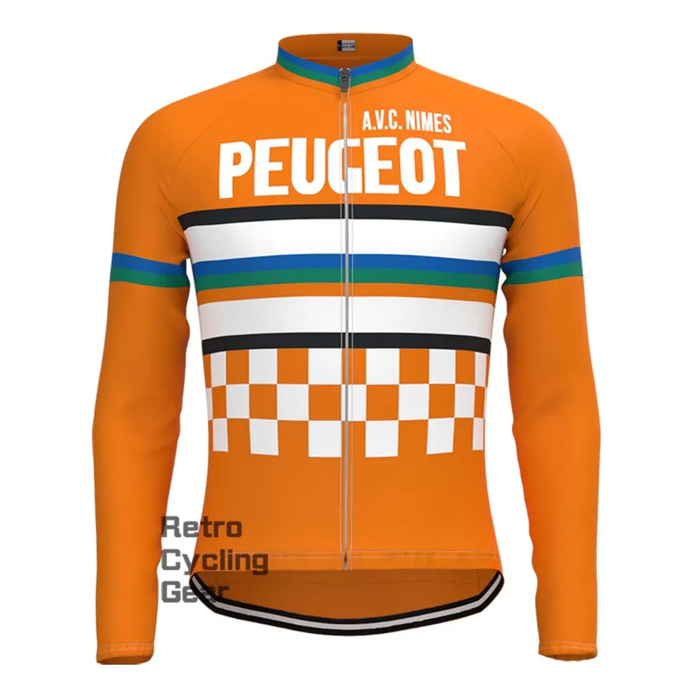 Orange PEUGEOT Retro Long Sleeve Cycling Kits