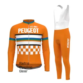 Orange PEUGEOT Retro Long Sleeve Cycling Kits