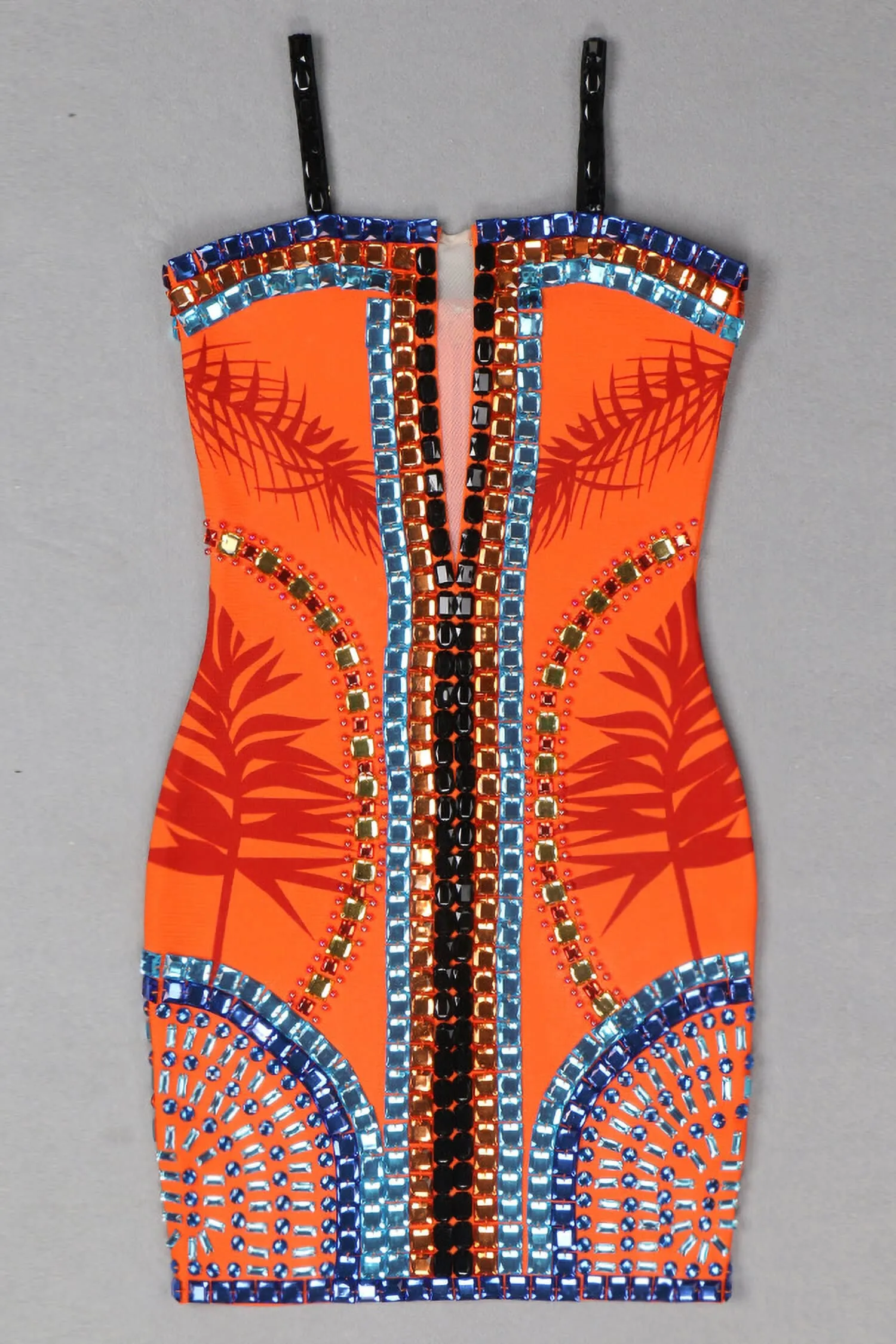 Orange Spaghetti Strap Embellished Mini Dress