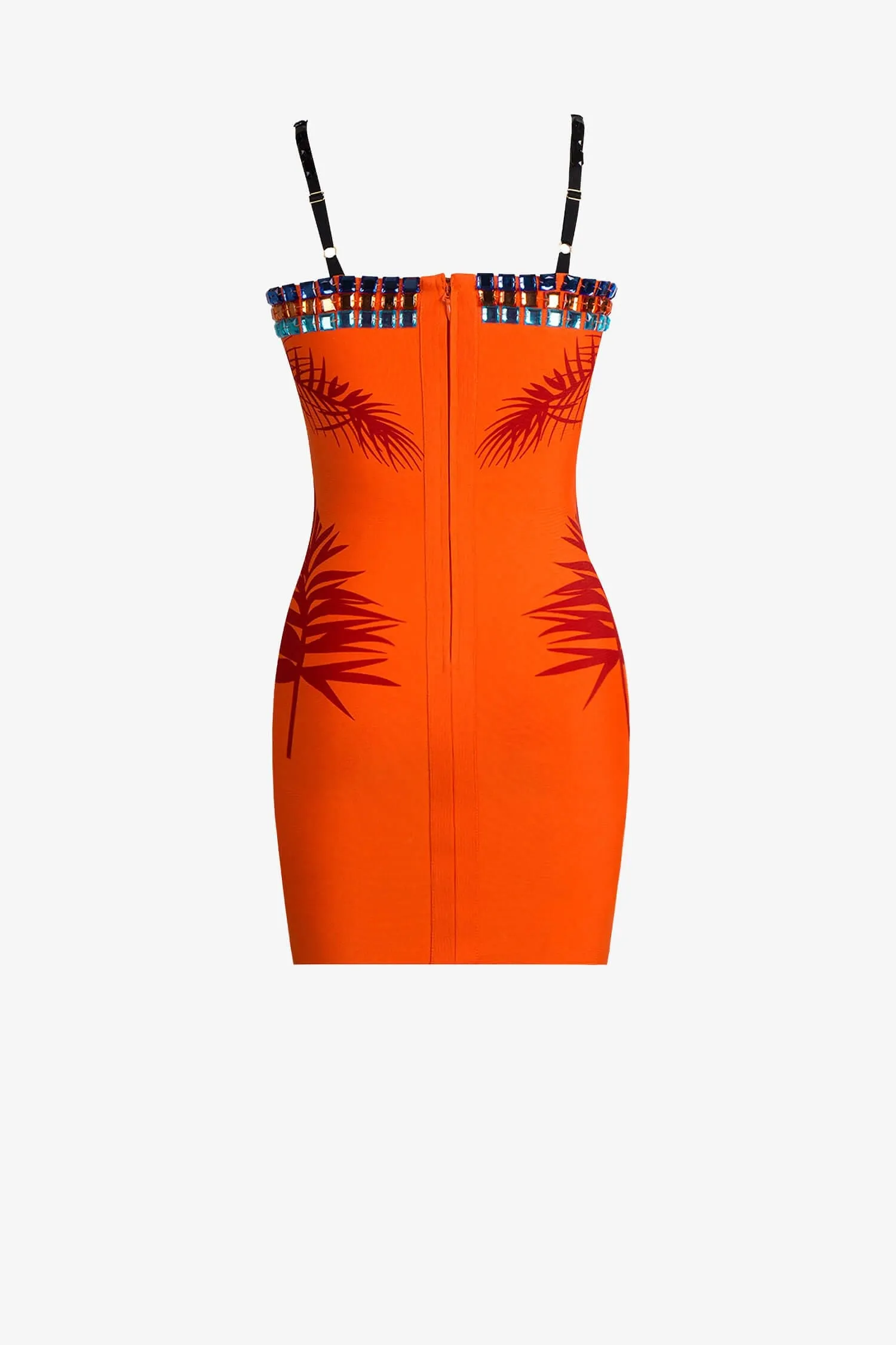 Orange Spaghetti Strap Embellished Mini Dress