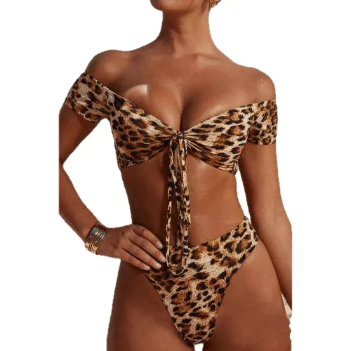 Padded Bra Tops Thong Bottoms Leopard Swimsuit Bikini