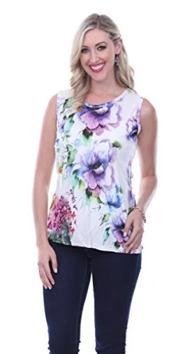 Parsley & Sage Iris, Sleeveless Scoop Neck, Fancy Tank Top In a Floral Pattern