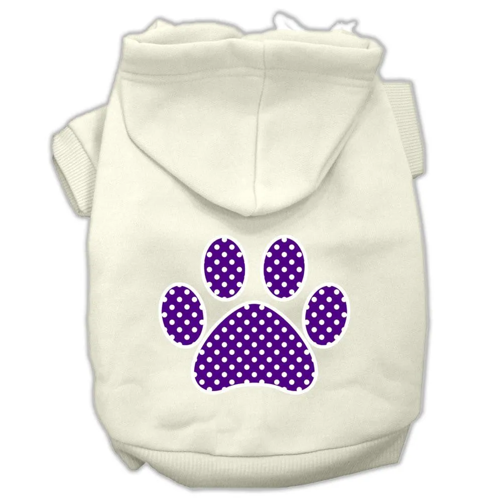 Purple Swiss Dot Paw Screen Print Pet Hoodies Cream Size L (14)