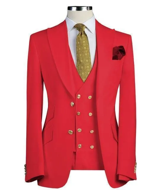 Red Men's Suit Three Piece Suit Slim Fit