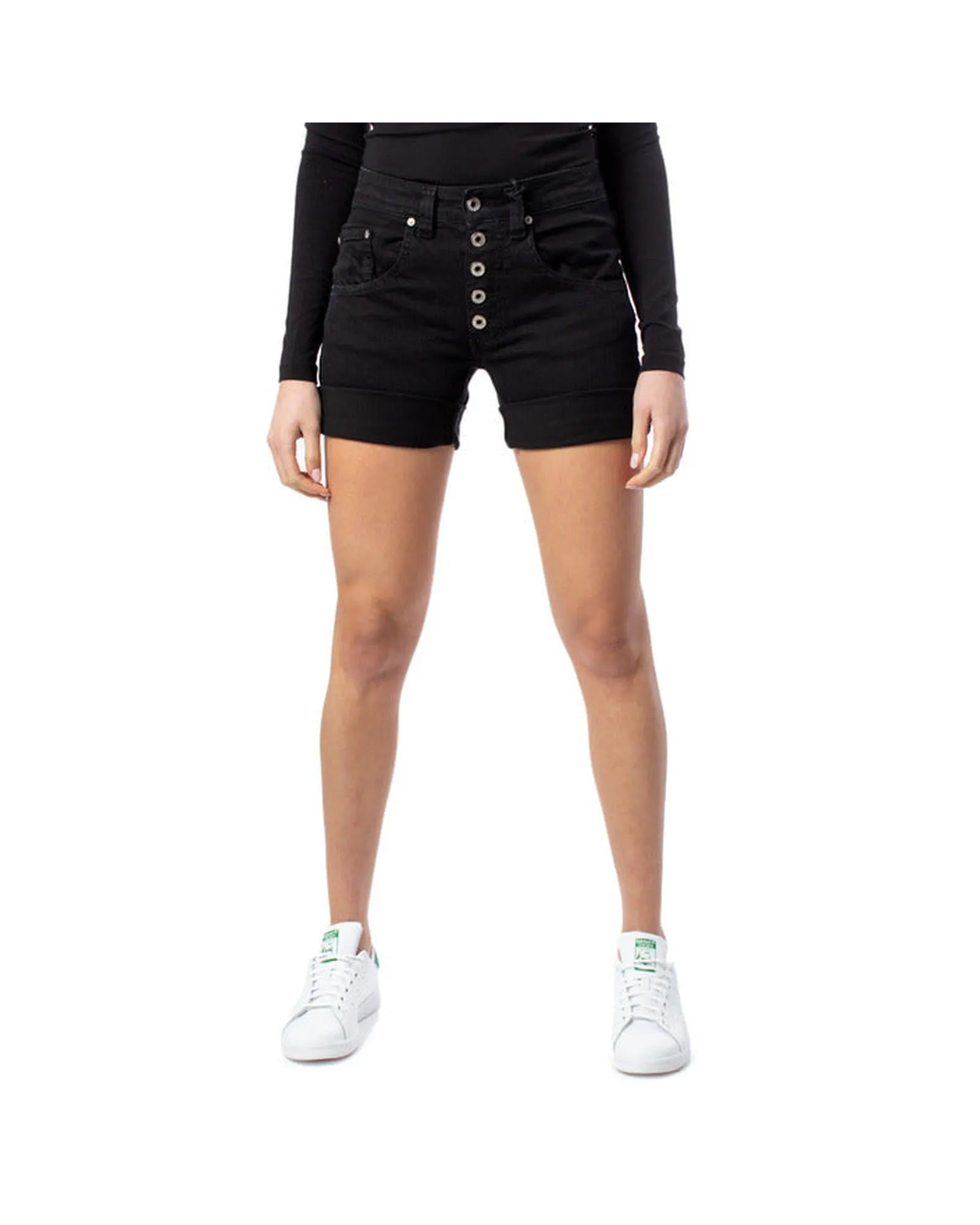 Replay Anbass Woman High Waisted Distressed Denim Shorts Black