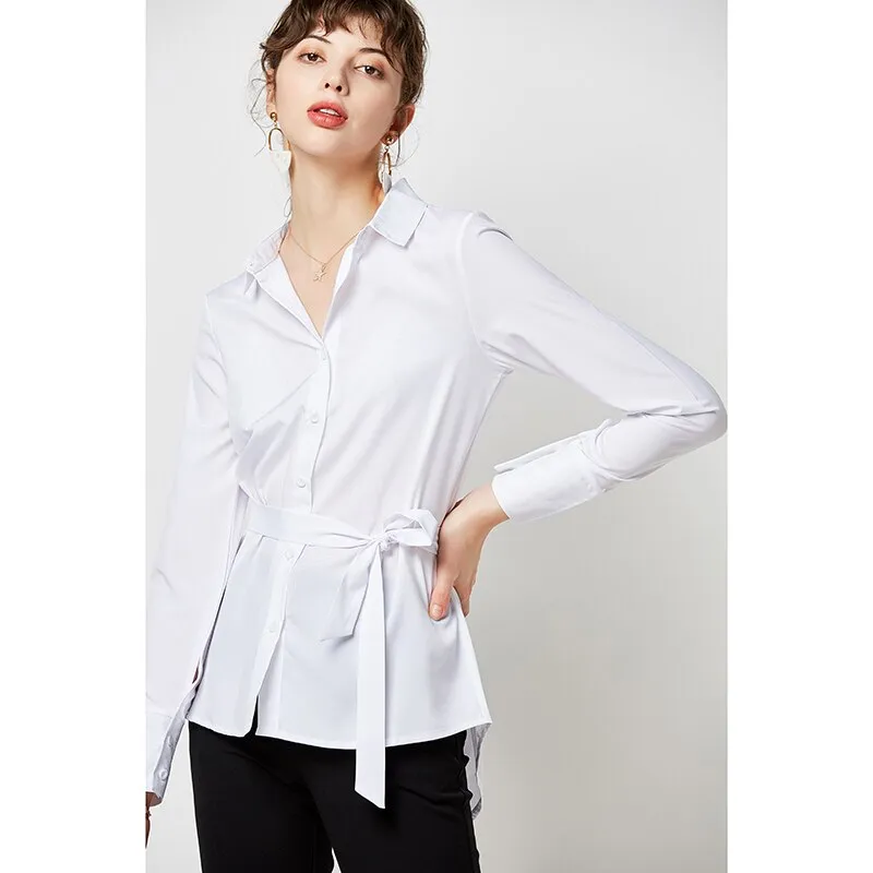 Solid Color Blouses Women Elegant Long Sleeve