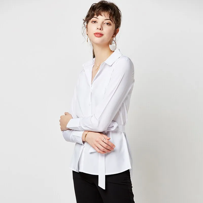 Solid Color Blouses Women Elegant Long Sleeve