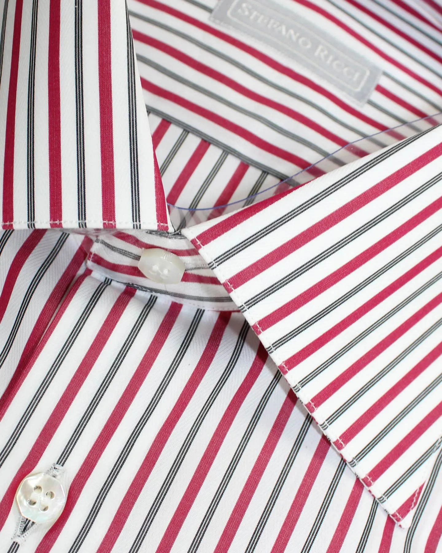 Stefano Ricci Dress Shirt White Burgundy Black Stripes 40 - 15 3/4 SALE