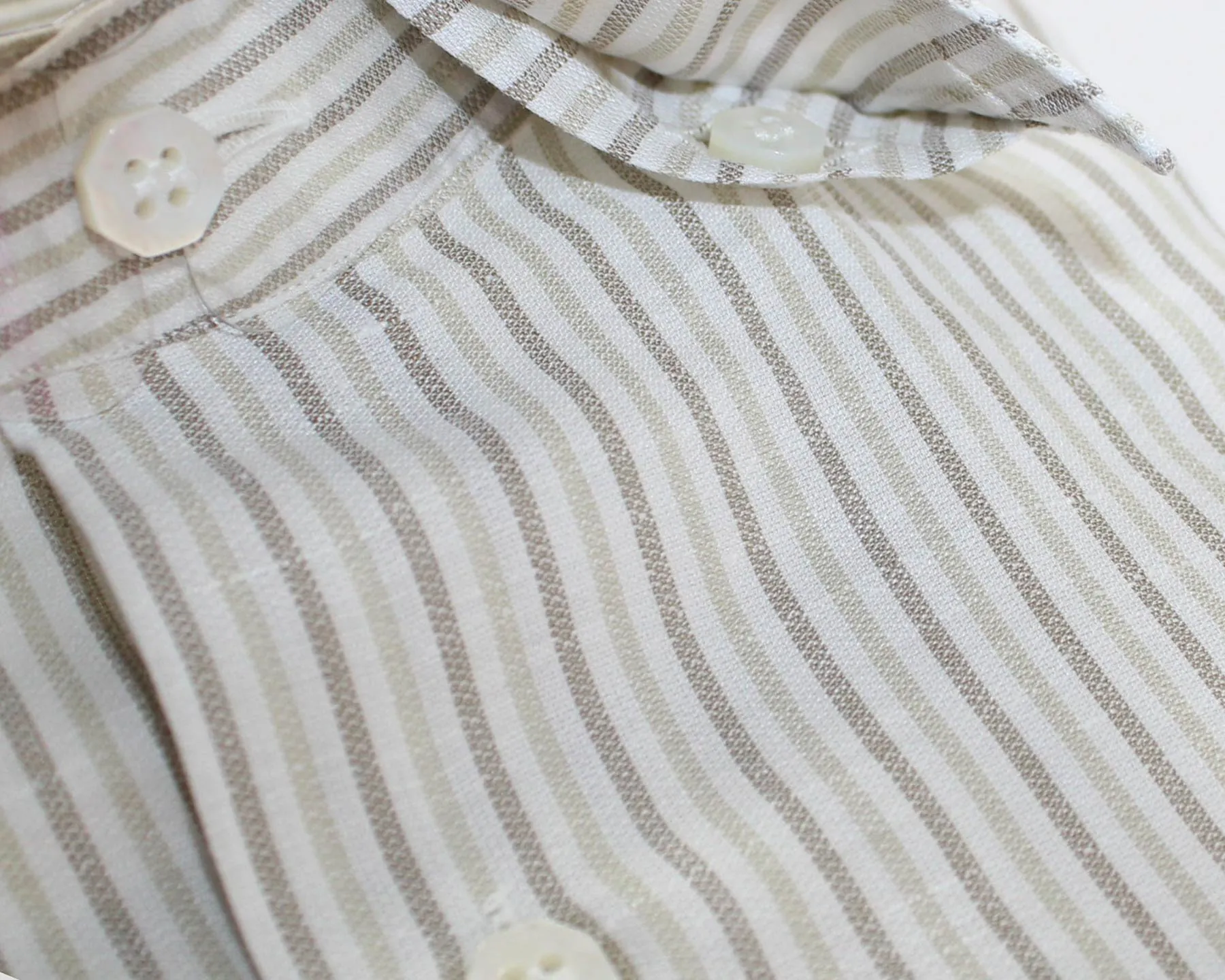 Stefano Ricci Shirt Slim Fit White Taupe Stripes Linen Cotton 38 - 15 SALE