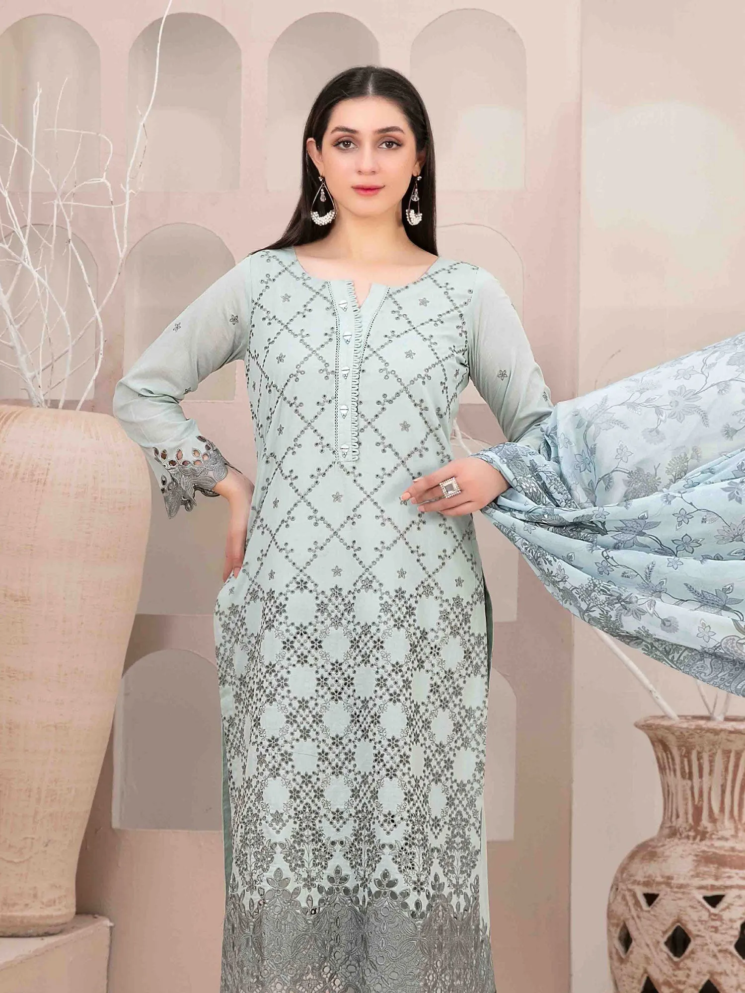 Tawakkal "Mehri" Fancy Embroidered Lawn Suit (D3070) - Pistachio