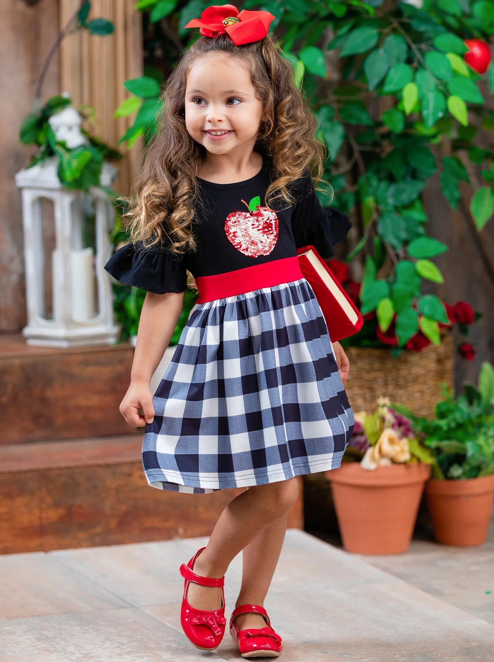 Teacher's Favorite Ruffle Sleeve Plaid Dress