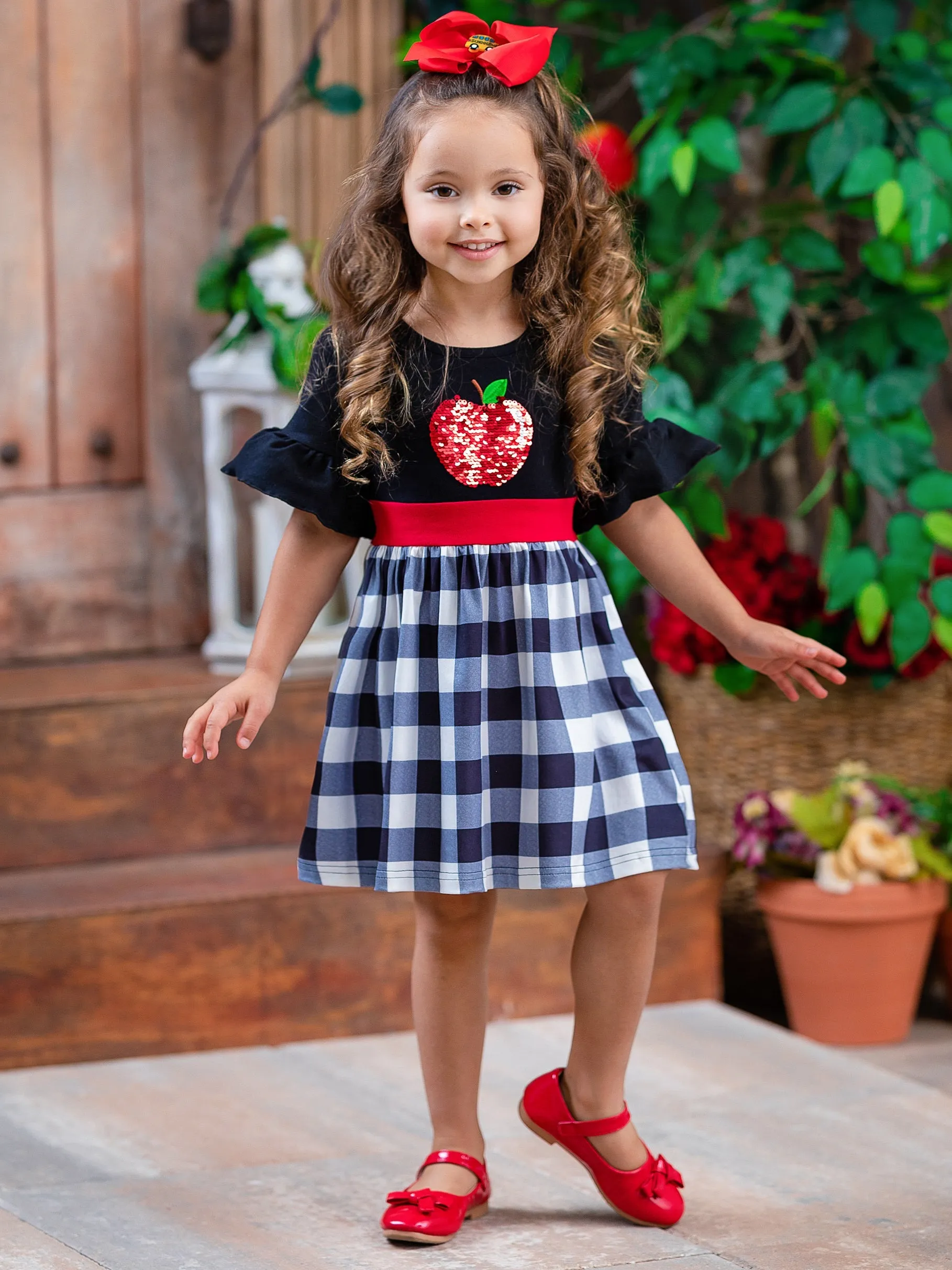 Teacher's Favorite Ruffle Sleeve Plaid Dress