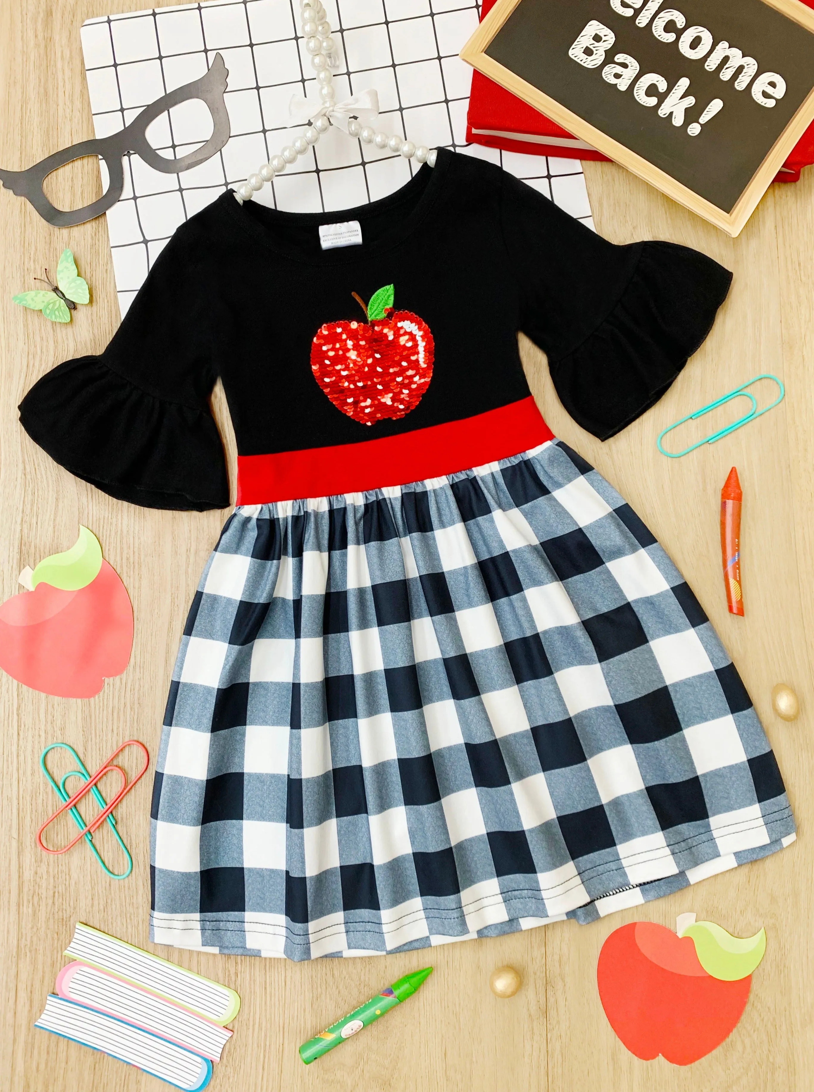 Teacher's Favorite Ruffle Sleeve Plaid Dress