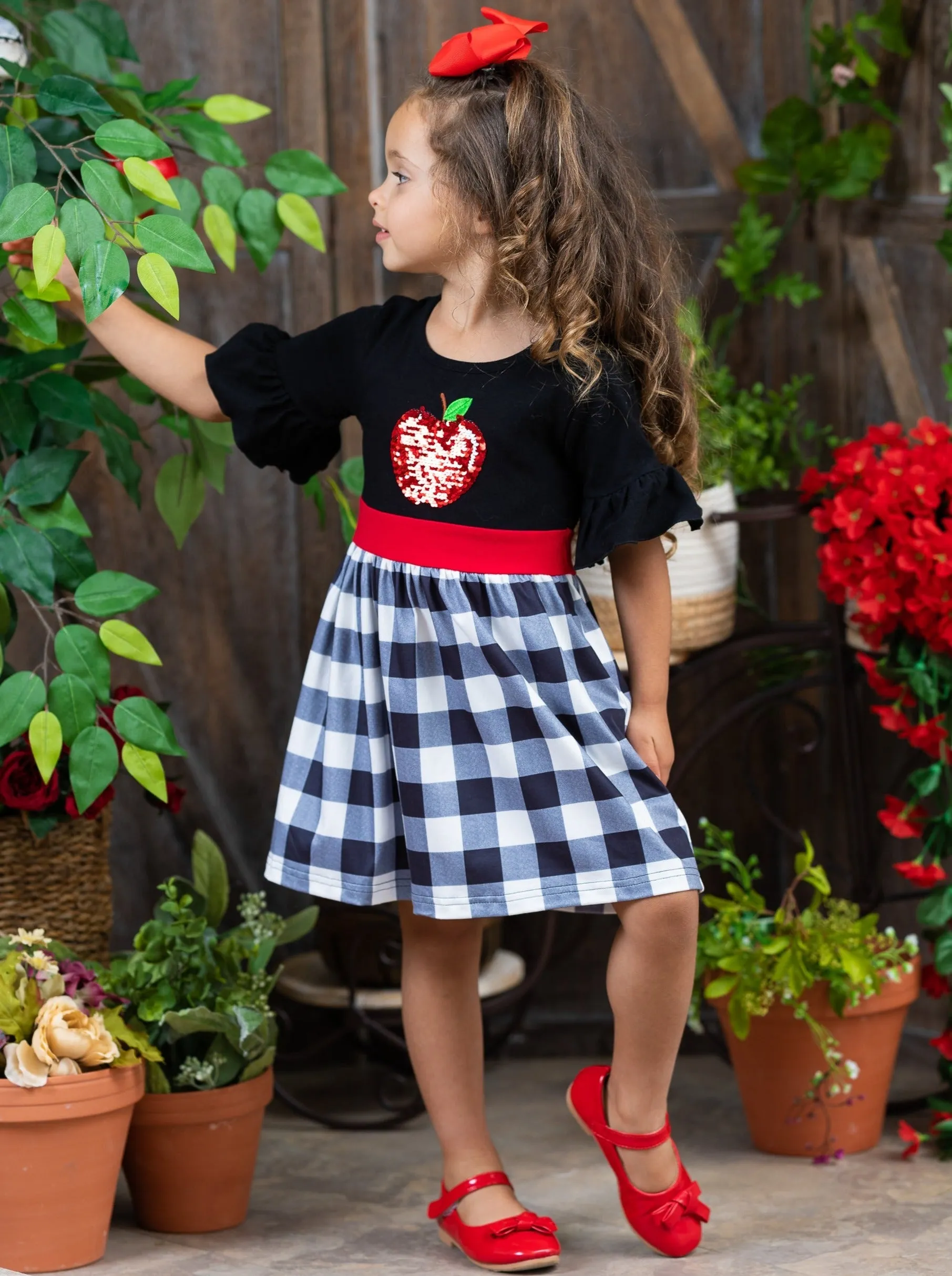 Teacher's Favorite Ruffle Sleeve Plaid Dress