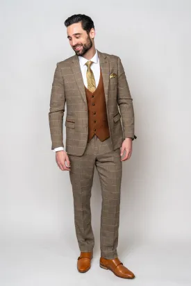 TED - Tan Tweed Check Suit with Kelvin Tan Waistcoat