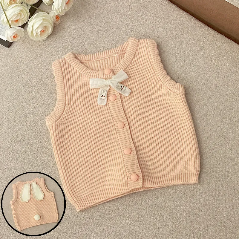 Toddler Girl's Cute Bunny Sleeveless Cardigan Knit Sweater Vest